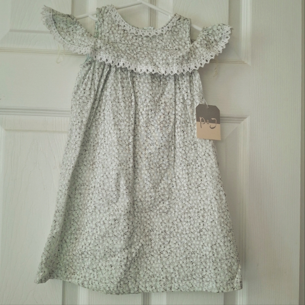 Pastourelle by Pippa & Julie lt Green Micro Floral Cold Shoulder dress sz 12M